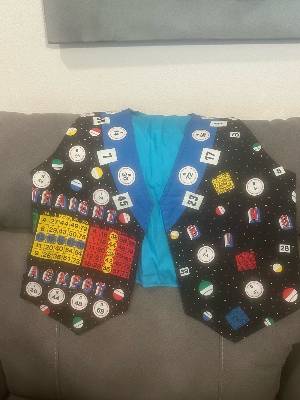 Vintage 1980 handmade Bingo print novelty vest with Jackpot graphics!